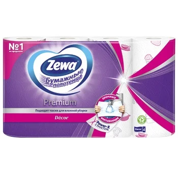 Бумажные полотенца Zewa Premium Decor 2 слоя, 4 рулона, 14,2м, белые