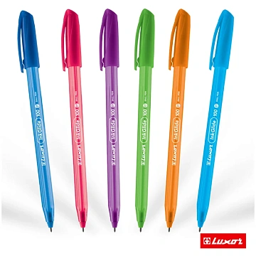 Шариковая ручка Luxor InkGlide 100 Icy синяя, 0.7мм, корпус ассорти, одноразовая