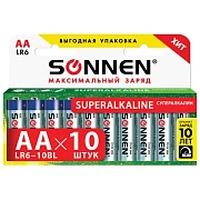 Батарейки КОМПЛЕКТ 10 шт., SONNEN Super Alkaline, АА (LR6,15А), алкалиновые, пальчиковые, в коробке