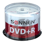 Диск DVD+R (плюс) SONNEN 4,7 Gb, 16x, Cake Box (упаковка на шпиле), КОМПЛЕКТ 50 шт., 512577