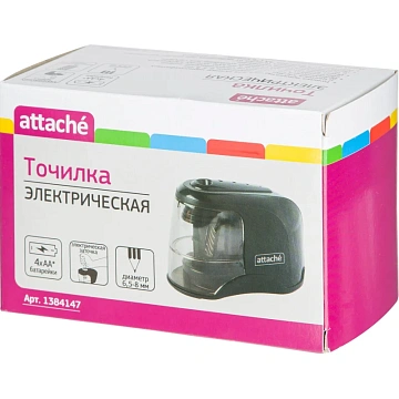Точилка электрическая Attache,стальное спиральн.лезвие,батарейки AA, черный