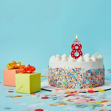 Свеча-цифра для торта '8' 'С глазками', 6 см, ЗОЛОТАЯ СКАЗКА, с держателем, в блистере, 591411