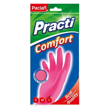 Перчатки МНОГОРАЗОВЫЕ латексные PACLAN 'Practi Comfort', хлопчатобумажное напыление, размер 8,5-9, L (большой), розовые, вес 66 г, 407661