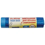 Мешки для мусора с завязками LAIMA 'ULTRA' 35 л, синие, рулон 20 шт., особо прочные, ПВД 22 мкм, 50х60 см, 607689