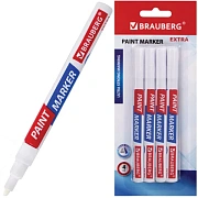 Маркер-краска лаковый EXTRA (paint marker) 2 мм, БЕЛЫЕ, НАБОР 4 шт., УСИЛЕННАЯ НИТРО-ОСНОВА, BRAUBERG, 151995