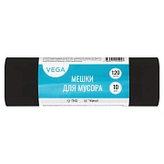 Мешки для мусора  120л Vega ПНД, 70*110см, 15мкм, 10шт., прочные, черные, в рулоне