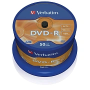 Диски DVD-R VERBATIM 4,7 Gb 16x Cake Box (упаковка на шпиле), КОМПЛЕКТ 50 шт., 43548