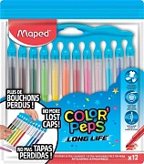 Фломастеры 12цв. MAPED COLOR'PEPS LONG LIFE, нетеряющ. колпачки, футляр на молнии