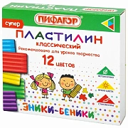 Пластилин классический ПИФАГОР 'ЭНИКИ-БЕНИКИ СУПЕР', 12 цветов, 120 г, стек, 106505
