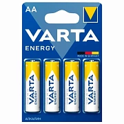 Батарейки алкалиновые 'пальчиковые' КОМПЛЕКТ 4 шт., VARTA ENERGY, АА (LR6, 24А), блистер, 4106229414