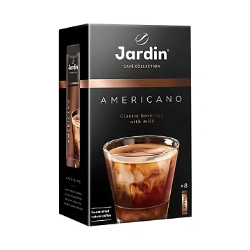 Кофе растворимый Jardin 'Americano', 3в1, порошкообразный, порционный, 8 пакетиков* 15г, картон
