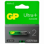 Батарейки КОМПЛЕКТ 2 шт., GP Ultra Plus G-Tech, AAA (LR03), алкалиновые, мизинчиковые, 24AUPA21-2CRS