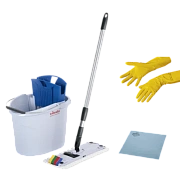 Швабра с отжимом и ведром 10л/7л, туннельный плоский отжим, в комплекте салфетки + перчатки, СпидМин