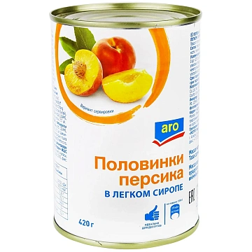 aro Половинки персиков в сиропе, 420г