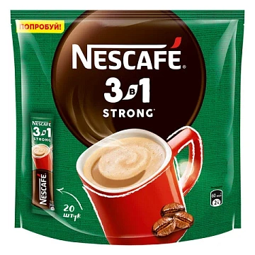 Кофе растворимый порционный NESCAFE '3 в 1 Крепкий', КОМПЛЕКТ 20 пакетиков по 14,5 г, 12460873