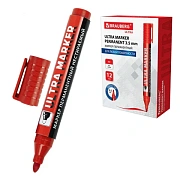 Маркер перманентный ULTRA MARKER, КРАСНЫЙ, 3,5 мм, с клипом, BRAUBERG, 152205