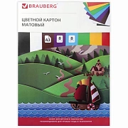 Картон цветной БОЛЬШОГО ФОРМАТА, А3 немелованный (матовый), 8 листов 8 цветов, BRAUBERG, (297х420 мм