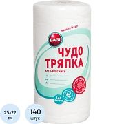 Салфетки универсальные ЧУДО ТРЯПКА 140 шт., рулон, 25х22 см, вискоза (спанлейс), 45г/м2, BAGI, C-310935-N