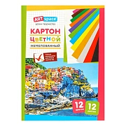 Картон цветной А4, ArtSpace, 12л., 12цв., немелованный, в папке