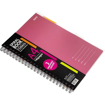 Бизнес-тетрадь 140л,кл,А4,SPIRAL BOOK Розовый,евроспир,обл.пласт,разд.84105