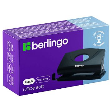 Дырокол Berlingo 'Office Soft' 10л., пластиковый, черный, с линейкой