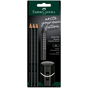 Набор карандашей ч/г Faber-Castell 'Grip 2001' 3шт., трехран., заточен., ластик, точилка, черный бли