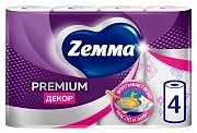 Бумажные полотенца Zemma Premium Decor 2 слоя, 4 рулона, 14,2м, белые