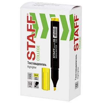 Текстовыделитель STAFF College 'STICK HL-497', ЖЕЛТЫЙ, 1-4 мм, 151497