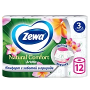 Туалетная бумага Zewa Natural Comfort 3 слоя, 12 рулонов, 14,2 м, белая
