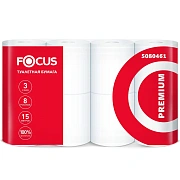 Туалетная бумага Focus Premium белая, 3 слоя, 15м, 8 рулонов, 5080461