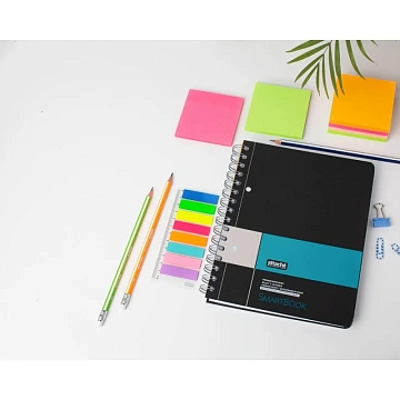 Бизнес-тетрадь SMARTBOOK А5 120л. клетка,спир,микроп,разд,карм,сер-бирюз