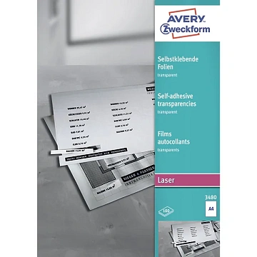 Пленка для оглавления Avery Zweckform 3480, прозрачная, 210x297мм, 0.14мм, 100 листов, А4