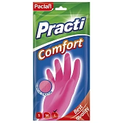 Перчатки резиновые хозяйственные Paclan 'Practi. Comfort', разм. L, х/б напыление, розовые, пакет с