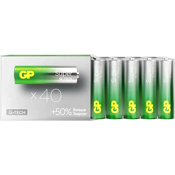 Батарейки КОМПЛЕКТ 40 шт., GP Super G-Tech, AA (LR6,15А), алкалиновые, пальчиковые, 15AA21-2CRSWC40
