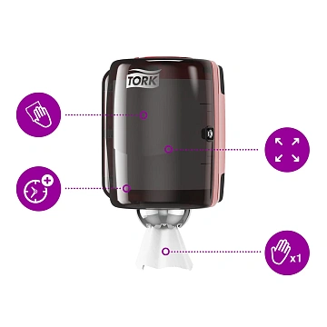 Диспенсер для полотенец с центральной вытяжкой Tellus (tork) Performance M2, 659008, красный