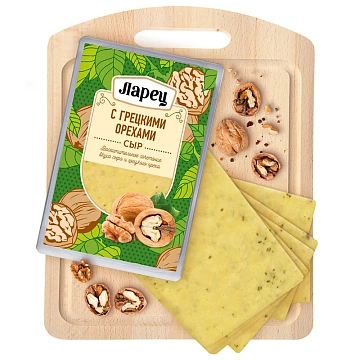 Сыр Ларец с грецкими орехами нарезка 45%, 125г