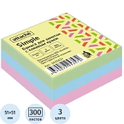Стикеры Attache Simple куб 51х51, пастель 3 цвета 300 л