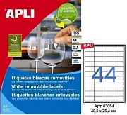 Этикетки APLI, А4, 48,5х25,4, 44шт/л, 100л, прямоуг., белые