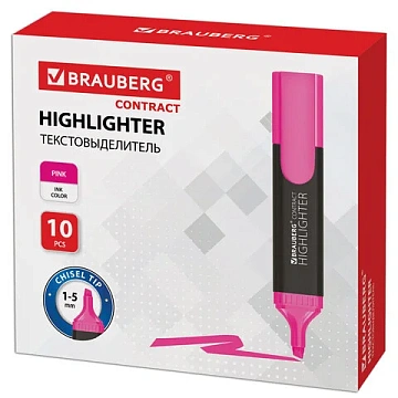 Текстовыделитель BRAUBERG 'Contract', РОЗОВЫЙ, линия 1-5 мм, 150392