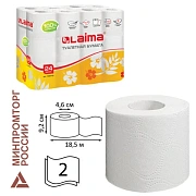 Бумага туалетная бытовая, спайка 24 шт., 2-слойная (24х18,5 м), LAIMA, белая, 128719