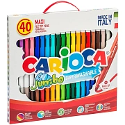 Фломастеры Carioca 'Jumbo', 40шт., 24цв., утолщенные, смываемые, картон, с ручкой