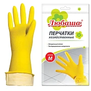 Перчатки МНОГОРАЗОВЫЕ латексные ЛЮБАША 'ЭКОНОМ', хлопчатобумажное напыление, размер 7-8, M (средний), желтые, вес 30 г, 603784