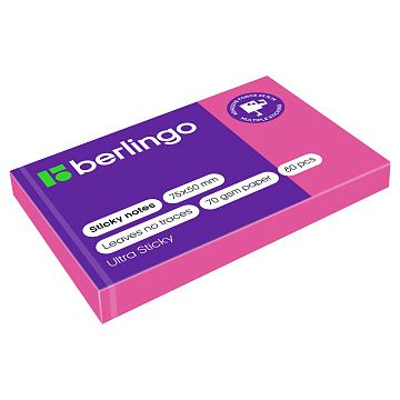 Самоклеящийся блок Berlingo 'Ultra Sticky', 50*75мм, 80л., розовый неон