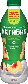 Йогурт питьевой Актибио персик 1.5%, 870г