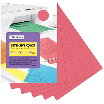 Бумага цветная OfficeSpace 'Intensive Color', А4, 80г/м2, 100л., (красный)