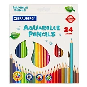 Карандаши цветные акварельные BRAUBERG PREMIUM AQUARELLE, 24 цвета, трехгранные, утолщенный грифель