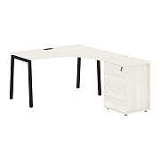 Стол эргономичный с тумбой ELCET 1318(R) Ясень Траун/Черный 1360х1880х750 EDIS