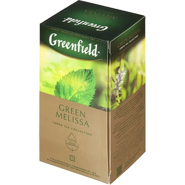 Чай GREENFIELD 'Green Melissa' зеленый с мятой и мелиссой, 25 пакетиков в конвертах по 1,5 г