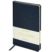 Еженедельник датированный 2026 А5 145х215 мм, BRAUBERG 'Comodo', под кожу, темно-синий, 117167