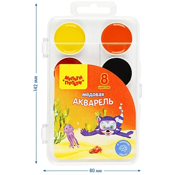Акварель Мульти-Пульти 'Енот в Красном море', медовая, 08 цветов, без кисти, пластик, европодвес